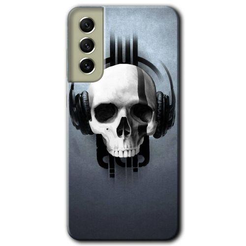 Samsung Galaxy S21 FE Kılıf Baskılı Kapak - Müzik Kurukafa +Tam Ekran Koruyucu