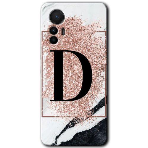 Potkal Hediye Fabrikası Xiaomi Mi 12 Lite HD Baskılı Kılıf + 9D Tam Ekran Koruyucu - Pembe Mermer Desenli D Harfi