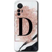 Potkal Hediye Fabrikası Xiaomi Mi 12 Lite HD Baskılı Kılıf + 9D Tam Ekran Koruyucu - Pembe Mermer Desenli D Harfi