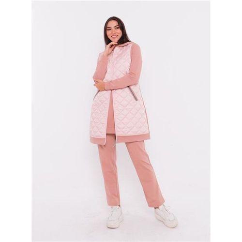 Minimal Kapitoneli Yelekli Spor Üçlü Takım - 70060.034 - Pudra
