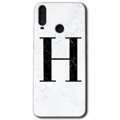 General Mobile GM 10 Kılıf HD Desen Baskılı Arka Kapak + Temperli Cam - Beyaz Mermer Desenli H Harfi