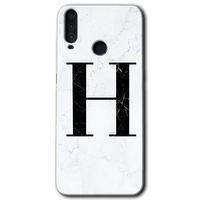 General Mobile GM 10 Kılıf HD Desen Baskılı Arka Kapak + Temperli Cam - Beyaz Mermer Desenli H Harfi