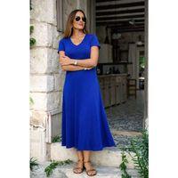 Kadın Kısa Kollu V Yakalı Yırtmaçlı Midi Viskon Elbise