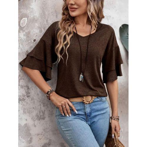 Kadın Kısa Kollu V Yakalı Viskon Bluz