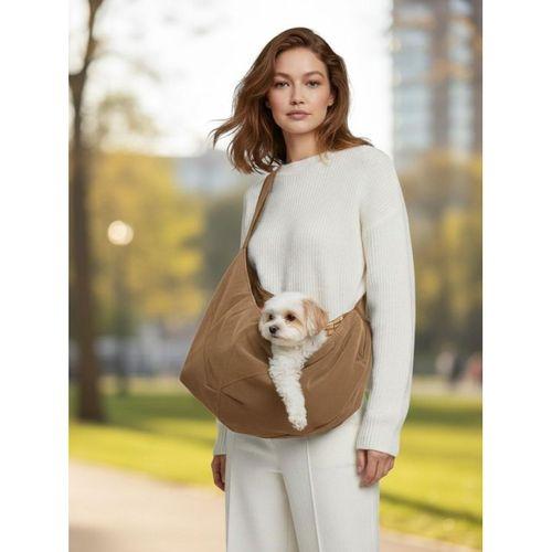 Açık Kahve Güderi Dokulu Köpek Taşıma Çantası – Emniyet Kemerli
