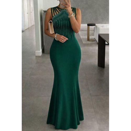 Kadın Omuz çoklu Askılı önü Taş Işlemeli Balık Kesim Janjan Krep Maxi Boy Elbise