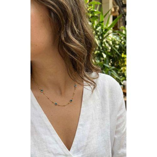 316L Çelik Gold Renk Nazarlı ve Topçuklu Model Kadın Kolye