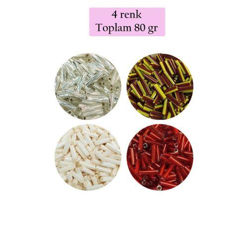 Uzun Boru Kesme Boncuk Çap 2mm Uzunluk 10 mm - 4 Renk - Toplam 80 Gram - BNC434