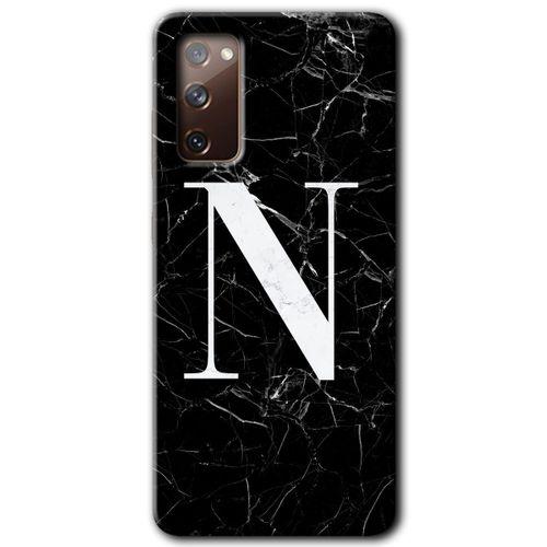 MRCİLETİSİM  Samsung Galaxy S20 FE Kılıf Kapak - Siyah Mermer Desenli N Harfi +Hayalet Ekran Yandan Gözükmez