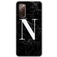 MRCİLETİSİM  Samsung Galaxy S20 FE Kılıf Kapak - Siyah Mermer Desenli N Harfi +Hayalet Ekran Yandan Gözükmez