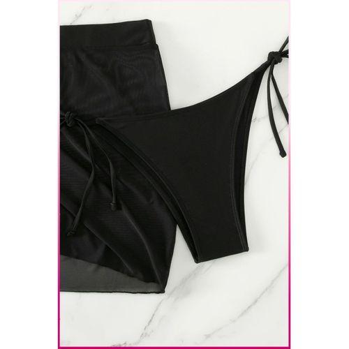 Siyah Askılı Bikini Takımı + Ayarlanabilir Büzgülü Etek – Tatil Stili
