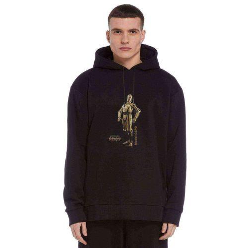 C3PO Baskılı Siyah Erkek Kapşonlu Sweatshirt