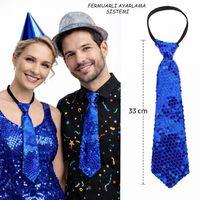 Mavi Renk Pul Payetli Işıltılı Parti Kravatı 33 Cm