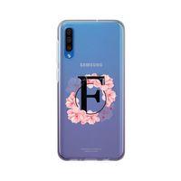 Samsung A30s Pembe Çiçek Desen F Harfli Şeffaf Kılıf