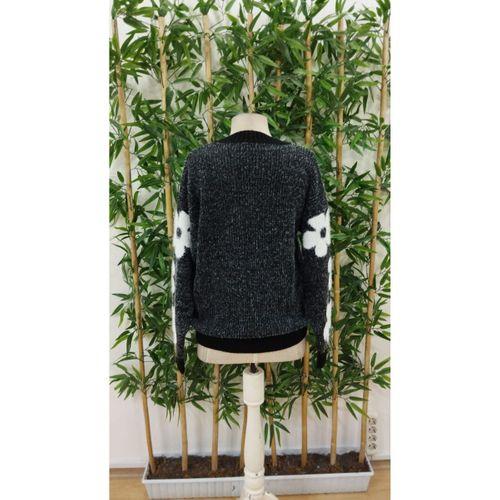 Kadın Uzun Kollu Bisiklet Yaka çiçek Desenli Triko Bluz