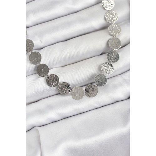 Yuvarlak Plaka Model Gümüş Renk Kadın Kolye