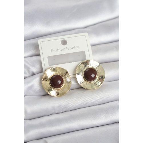 Vintage Model Kahverengi Gold Renk Pirinç Kadın Küpe