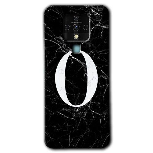 MRCİLETİSİM Tecno Camon 16 Kılıf HD Desen Baskılı Arka Kapak+Temperli Cam - Siyah Mermer Desenli O Harfi
