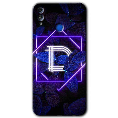 Honor 8x Kılıf HD Desen Baskılı Arka Kapak - Dark Neon Yaprak D Harfi
