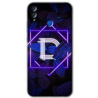 Honor 8x Kılıf HD Desen Baskılı Arka Kapak - Dark Neon Yaprak D Harfi
