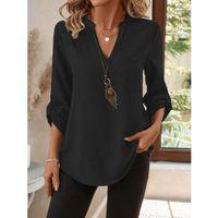 Kadın Truvakar Kol V Yakalı Keten Bluz