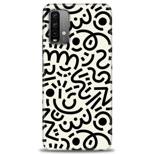 Xiaomi Redmi 9T Kılıf HD Baskılı Kılıf - Siyah Beyaz + Tam Ekran Koruyucu