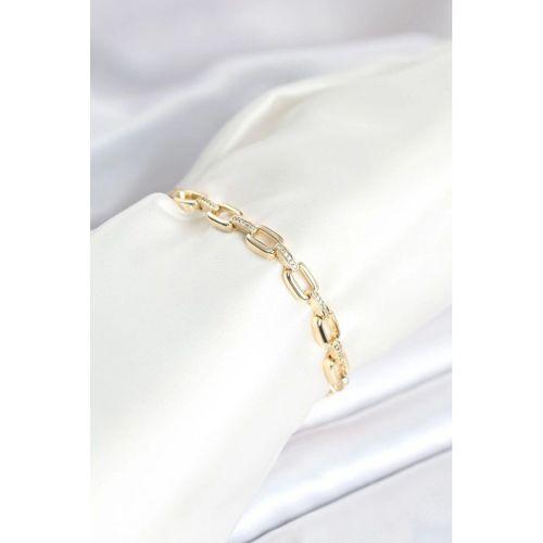 Pirinç Gold Renk Kare Zincir Model Zirkon Taşlı Kadın Bileklik