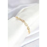 Pirinç Gold Renk Kare Zincir Model Zirkon Taşlı Kadın Bileklik