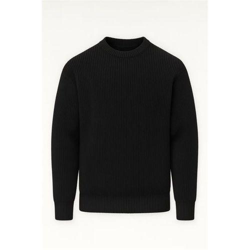 Pilar Oversize Selanik Örgülü Bisiklet Yaka Erkek Triko Kazak - Siyah