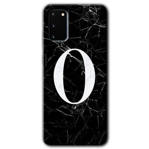 Samsung Galaxy S20 HD Baskılı Kılıf + 9D Tam Ekran Koruyucu - Siyah Mermer Desenli O Harfi