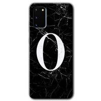 Samsung Galaxy S20 HD Baskılı Kılıf + 9D Tam Ekran Koruyucu - Siyah Mermer Desenli O Harfi