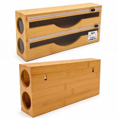 Bambu Ahşap Streç & Folyo Dispenseri (Havluluk, Kesici Kanallı)