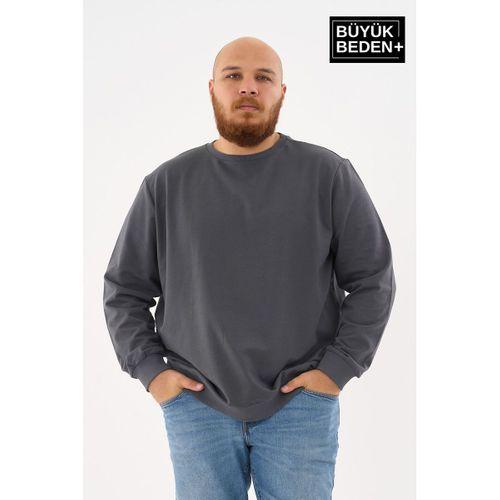 Erkek Büyük Beden Bisiklet Yaka ince Sweatshirt SPR24BSW56