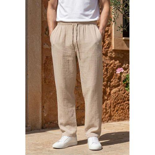 Baggy Kalıp Müslin Kumaş Pantolon - Orta Bej