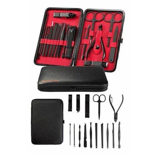 Deri Çantalı Siyah Paslanmaz Çelik 17 Parça Manikür Pedikür Seti