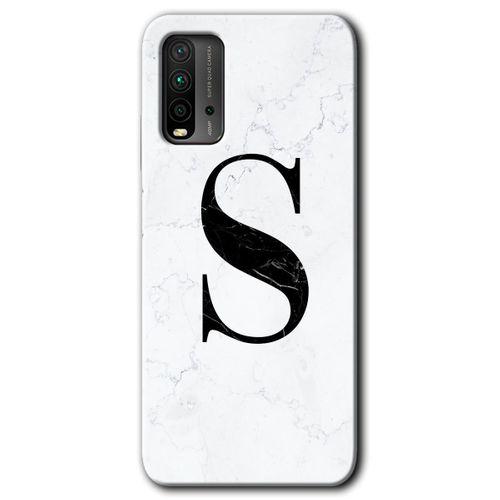 Poco M3 Kılıf HD Desen Baskılı Arka Kapak - Beyaz Mermer Desenli S Harfi + Kırılmaz Cam