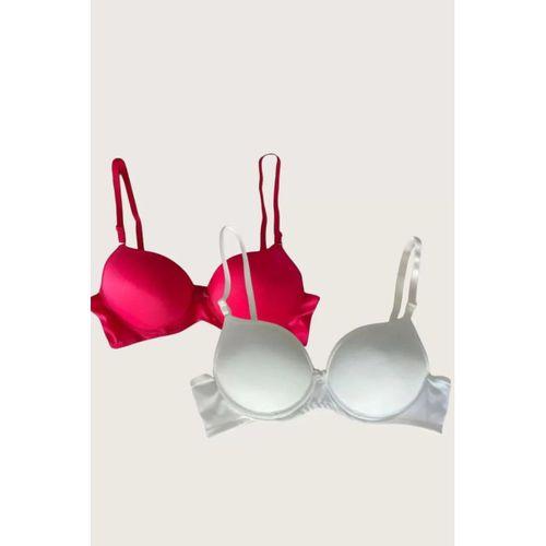 Kırmızı-beyaz 2'li Mikro Kumaş Push Up Dolgulu Balenli Günlük Destekli Sütyen