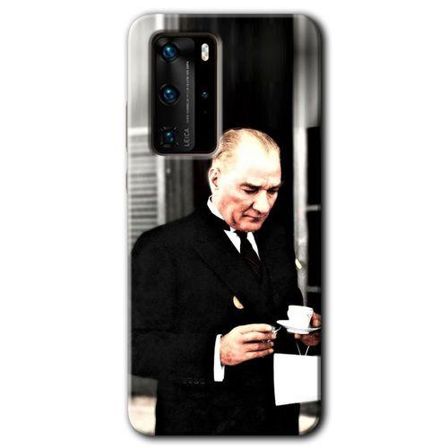 Potkal Hediye Fabrikası Huawei P40 Pro Kılıf HD Desen Baskılı Arka Kapak - Atatürk Türk Kahvesi