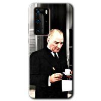 Potkal Hediye Fabrikası Huawei P40 Pro Kılıf HD Desen Baskılı Arka Kapak - Atatürk Türk Kahvesi