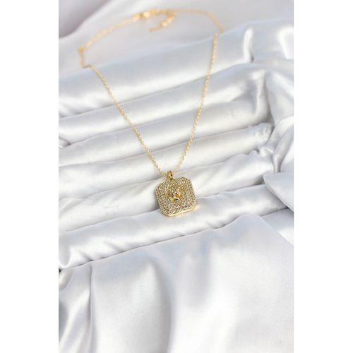 316L Çelik Zincir Gold Aslan Madalyon Model Zirkon Taşlı Kadın Kolye