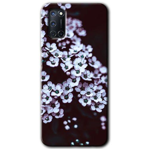 MRCİLETİSİM Oppo A52 Kılıf Baskılı Kapak - Beyaz Çiçek + 5D Tam Kaplayan Cam