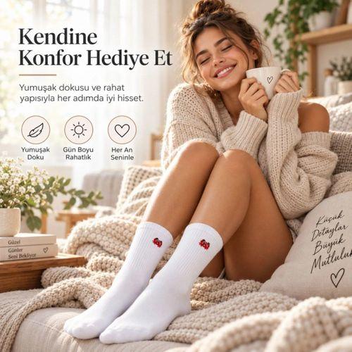 Unisex Çorap Beyaz Hayvan Nakışlı 3'lü Set Yengeç Yılan Kedi Desenli Uzun Soket Günlük Spor Çorabı