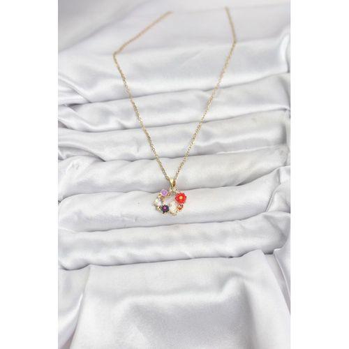 316L Çelik Zincir Gold Renk Çiçekli Kedili Model Kadın Kolye