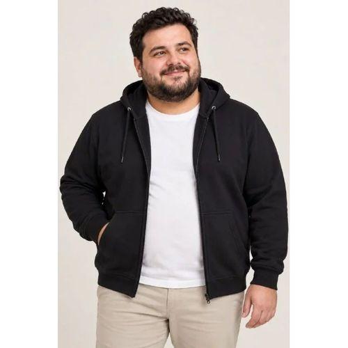 Erkek Battal Büyük Beden Üç İplik İçi Şardonlu Kapüşonlu Tam Fermuarlı Kışlık Sweatshirt - Siyah