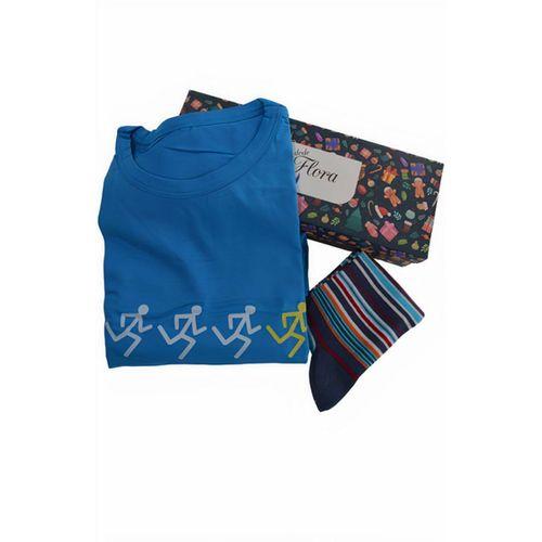 Dode Flora Erkek Modal Likralı Koşan Adam Özel Hediye Kutulu Tişört Çorap Kombinasyonu