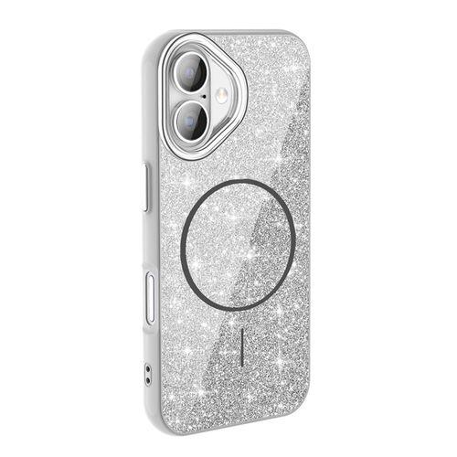 Apple iPhone 16 Kılıf M-safe Şarj Özellikli Parlayan Simli Zore Okso Kapak