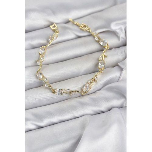Pirinç Gold Renk Zirkon Taşlı Çiçek Model Kadın Bileklik