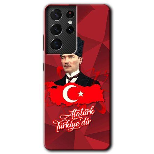 Samsung Galaxy S21 Ultra HD Baskılı Kılıf + 9D Tam Ekran Koruyucu - Atatürkiye