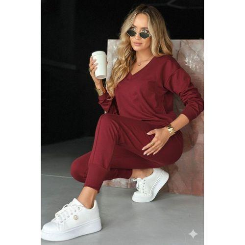 Kadın Uzun Kollu V Yakalı Viskon Iki Iplik Bluz Ve Pantolon Ikili Takım