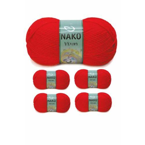 5 Adet Vizon Premium Akrilik El Örgü İpi Yünü Renk No:207 Alev Kırmızı
